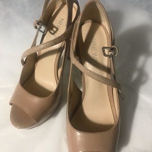 Nine West Peep Toe Strap Nude High Heels Women's 7M No Box